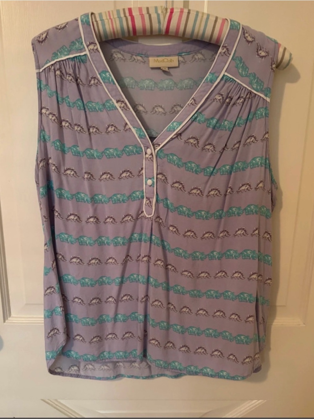 ModCloth Sleeveless Lavender Tank Top withDinosaur stripe Print